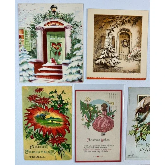 H* Huge Lot of 34 Vintage Christmas Cards 1920's-1960's MCM Used